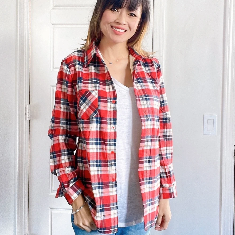 011 Cozy Plaid Sherpa Lined Button up Jacket Shacket - Picture 3 of 8